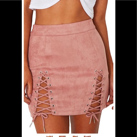 Dresses & Skirts - High Waist Lace Up Bodycon Faux Suede Mini Skirt